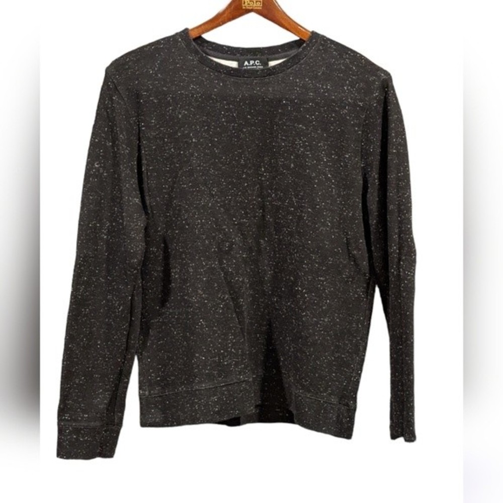 A.P.C. Long Sleeve Crew Neck Sweatshirt Size Large Black with White Speckles